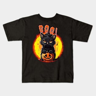 Spooky Black Kitty  BOO! Kids T-Shirt